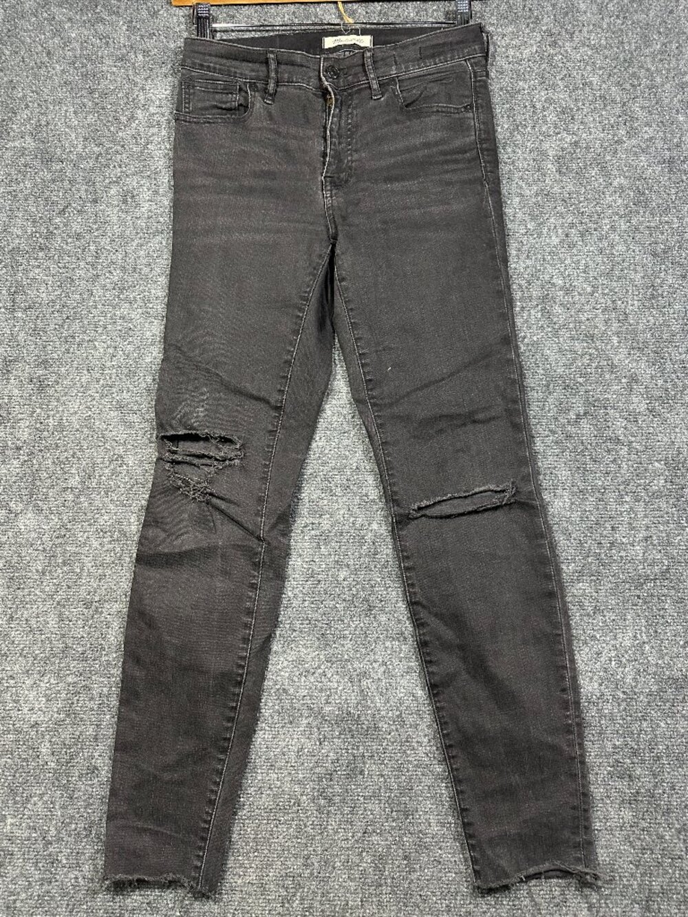 Madewell Jeans Womens 27 9" High Riser Skinny Skinny Black Cotton Stretch Holes